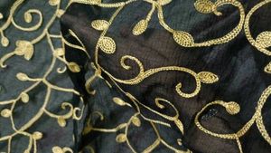 Gold Embroidered Black Fabric Dupatta