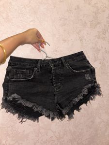 Black Frayed Denim Shorts