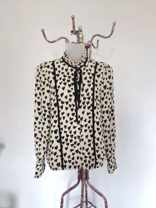 Heart Print Tie Neck Blouse