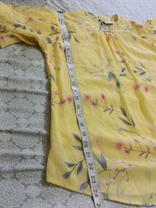 Foral Yellow Puff Handed  Top