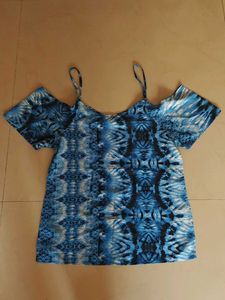 Blue Tie-Dye Cold Shoulder Top