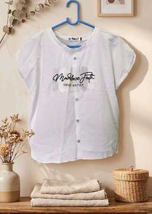 White Graphic Button-Up Top