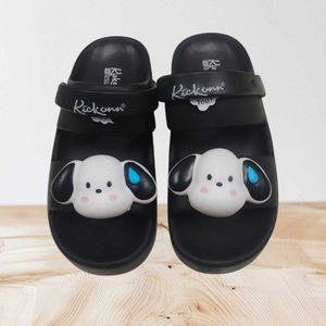 Kawaii Puppy Slides For Women - Black |