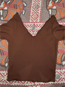 Brown Ribbed Crop Top