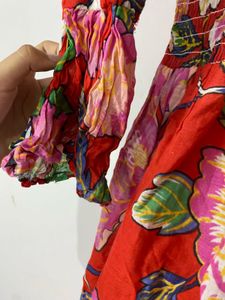 Floral Red Full Length Dress