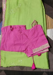 Beautiful Parrot Green Color Chiffon Saree