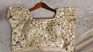 Gold Mirror Embellished Saree Blouse