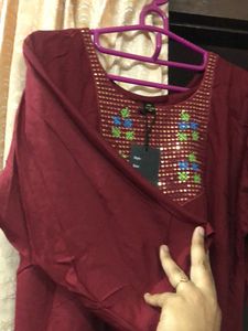 New With Tag Maroon Embroidered Kurti