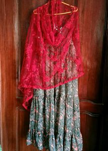 Floral Maxi Dress N Sling Bag Combo. Stole Free