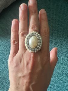 Pearl &amp; Rhinestone Adjustable Ring