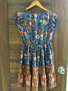 Blue &amp; Red Floral Mini Fit And Flare Dress