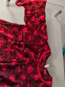 Brown Colour Top With Red Print &amp; Border