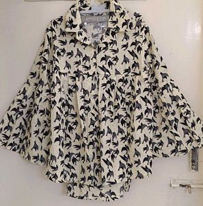 Cream Bird Printed Empire Top