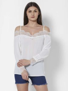 SHEIN branded Lace Trim Shoulder Top