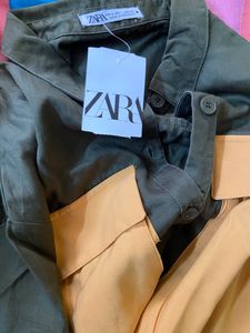 Olive High Low Shirt With Big Pockets