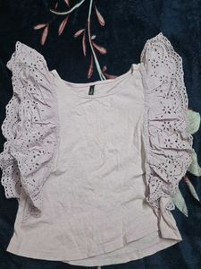 Cute Purple Ruffle Sleeve Top