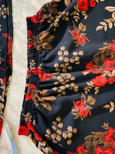 Georgette Black N Red Floral Kurta Set
