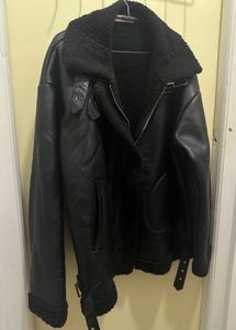 Black Faux Leather Sherpa Jacket
