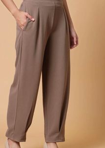 pluss size pleated trouser in beige color