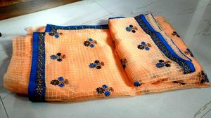 Peach Embroidered Organza Saree
