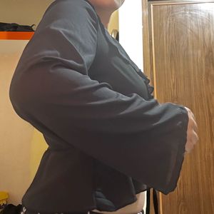 Cute Black Tie-Front Top