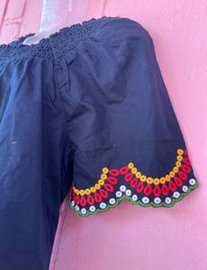 Korean Blue Embroidered Top