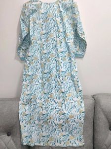 Floral Cyan Cotton Kurti