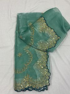 Elegant Green Embroidered Saree