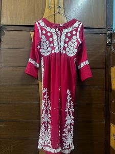 Red Embroidered Kurta