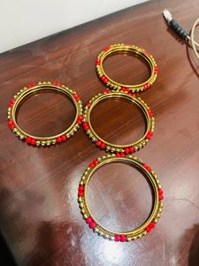 Red Golden Stone Studded Kada Bangles