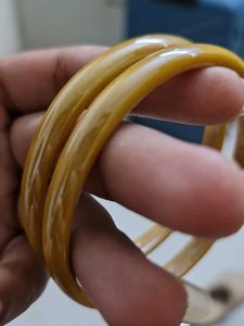 Orangish Yellow Glass Bangles - Set of 2