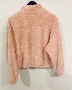 Fuzzy Cropped Pullover Peach color