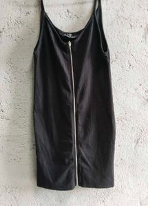 Black Mini Body Hugging Dress With Front Zipper