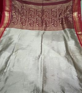 Grey And Red Combination Beautiful Saree