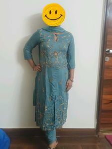 Teal Embroidered Kurta Set