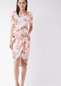 Misschase Blush Pink Floral Print Wrap Dress
