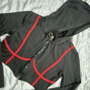 Red Trim Black Hoodie/ crop / goth /spiderman