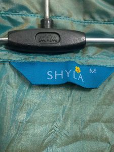 Teal Embroidered Long Sleeve crinkle Shirt