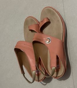 Orange Heels With Golden Button
