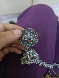 Oxidized Silver Jhumka Earrings