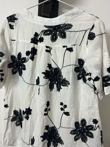Embroidered Black and White Regular Fit Top.