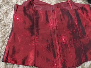 Burgundy Floral Embroidered Corset Top