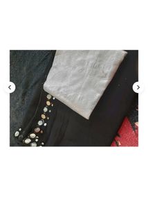 Black Mirror Embroidery Saree With Silver Blouse