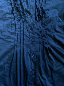 Y2K Navy Blue Ruffle Blouse