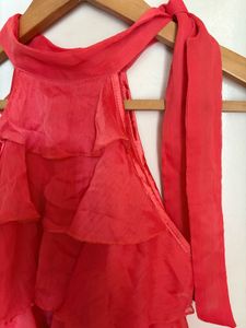 Coral Ruffled Halter Top