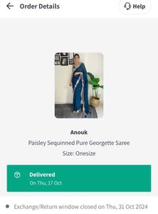 Floral Embroidered Navy Blue Saree