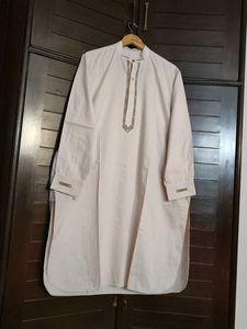 Men Beige Long Rayon Casual Kurta
