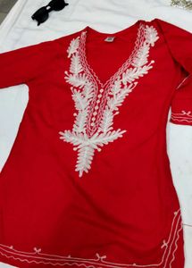 Red Embroidered short kurti ❤️