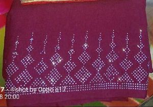 Purple Dimond Work Saree With Latkan