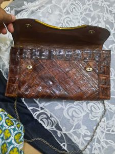 Vintage Crocodile Clutch with Gold Accent